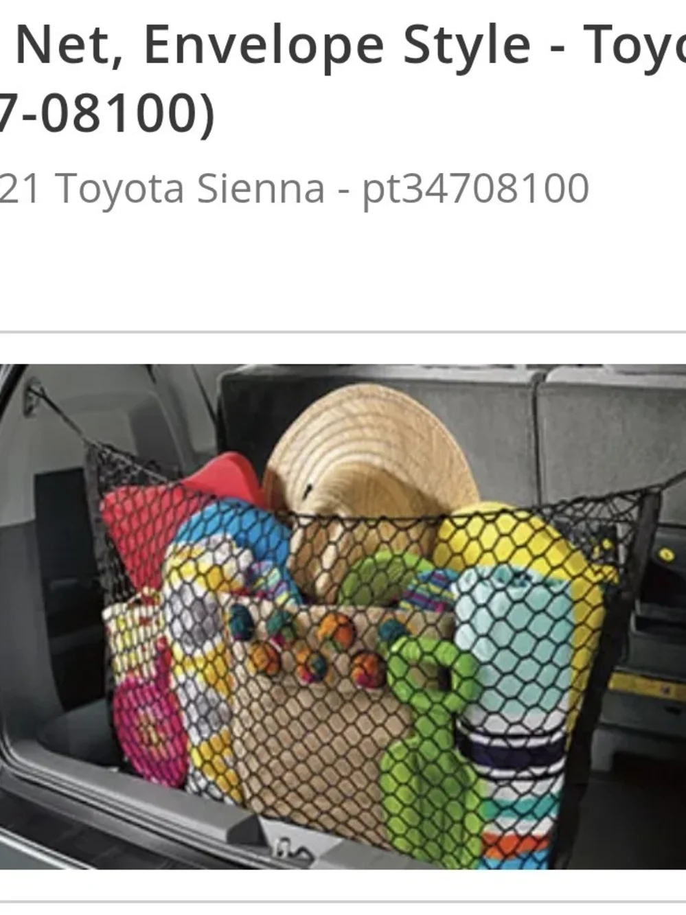 Toyota Sienna Cargo Net (PT347-0810B) And License Plate Bracket